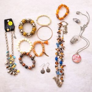 Lot of 14 Paparazzi & Fashion Jewelry Orange Gold Beaded Necklaces Bracelets NWT